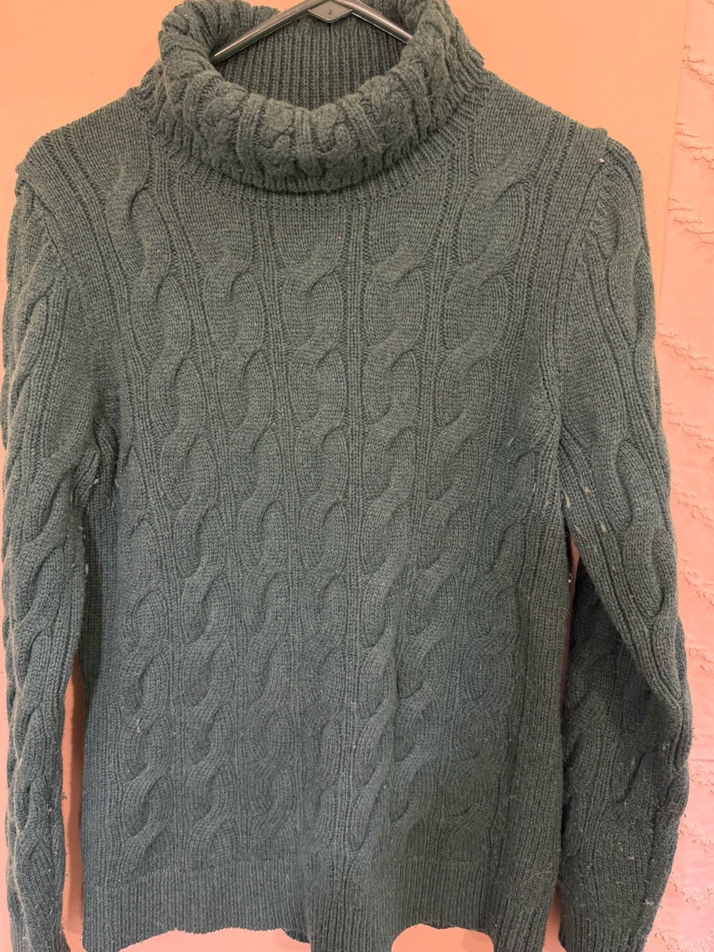 L.L. Bean Cable Knit Turtleneck Sweater in Forest Green
